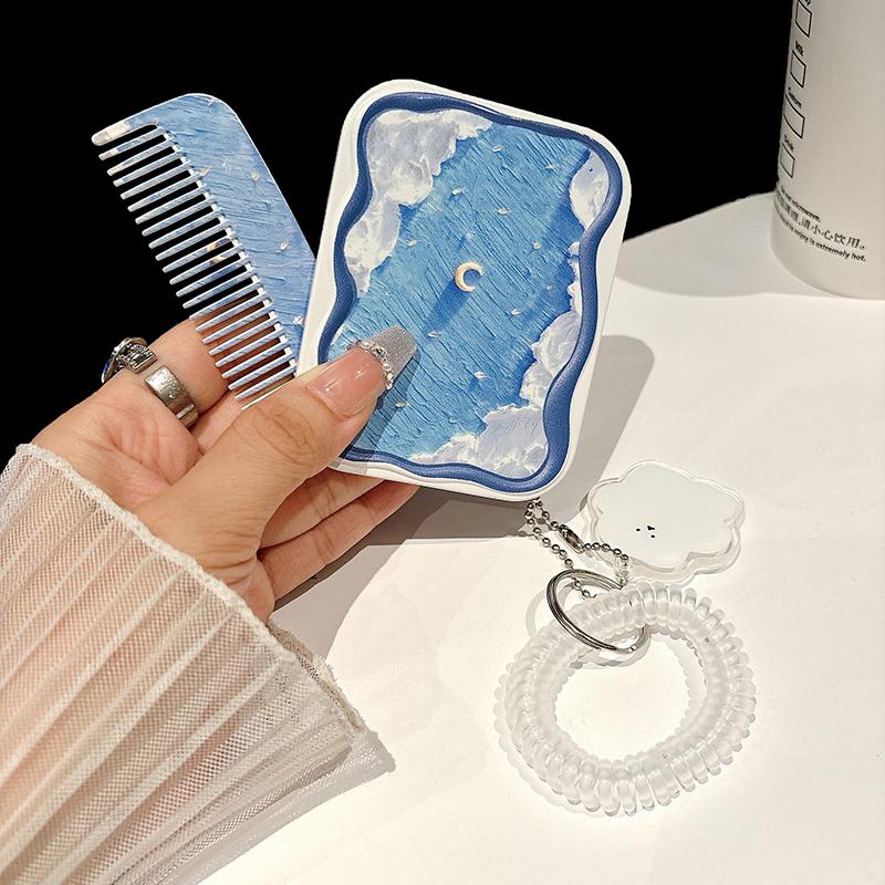 Sternenhimmel Tragbares Klappbares Kleines Spiegelset Kosmetikspiegel Für Die Tasche Taschenspiegel Und Kamm Alles-In-Einem Geschenk Für Mädchen