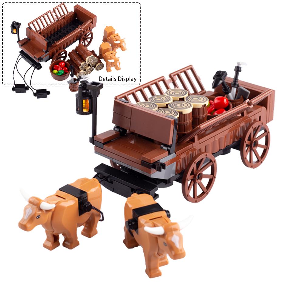 MOC Carretto Medievale di Verdure Carro da Trasporto Blocchi da Costruzione Furgone di Prigione Scatola del Tesoro Carro Carrozza Giocattoli in Mattoncini