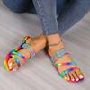 Spring and Summer New Large Size Rainbow Rhinestone Cool Slippers Flat Bottom Fashion Daily Casual Wear Comfortable Dew