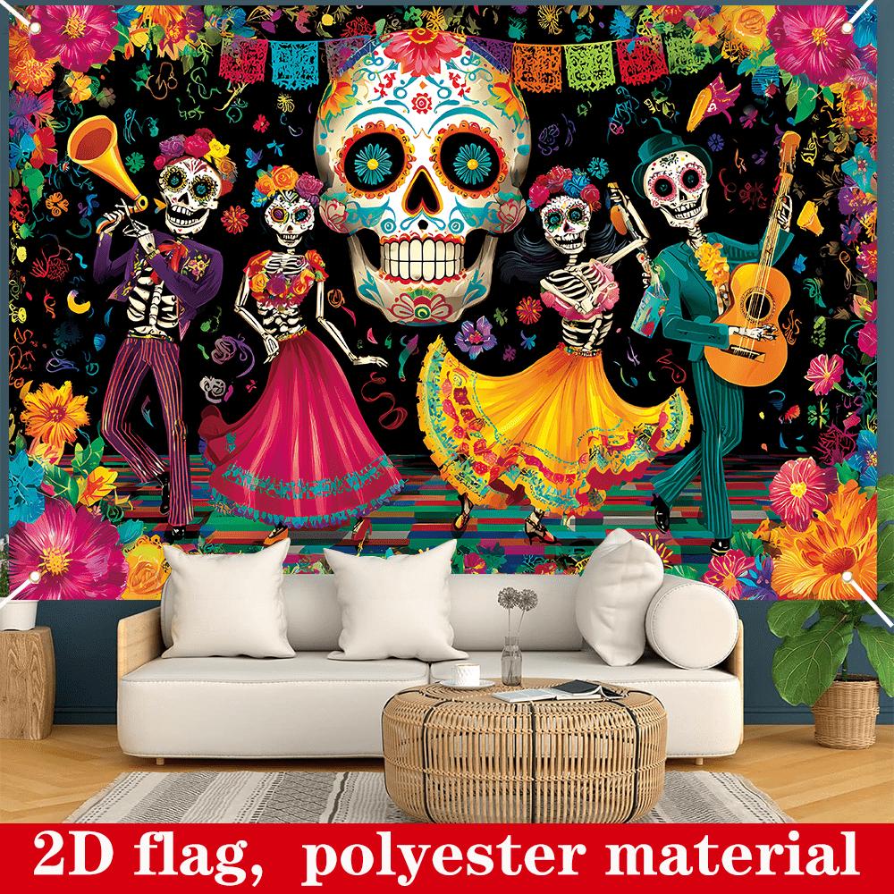 2D Flat 1-piece Background for the Day of the Dead, Size 180 X 43.31 Inches | Mexican Halloweenzyc