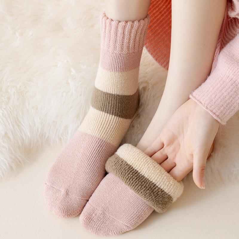 5/10 Pairs Women Double Layer Octagonal Flower Rabbit Wool Socks Autumn Winter Retro Coarse Knit Socks