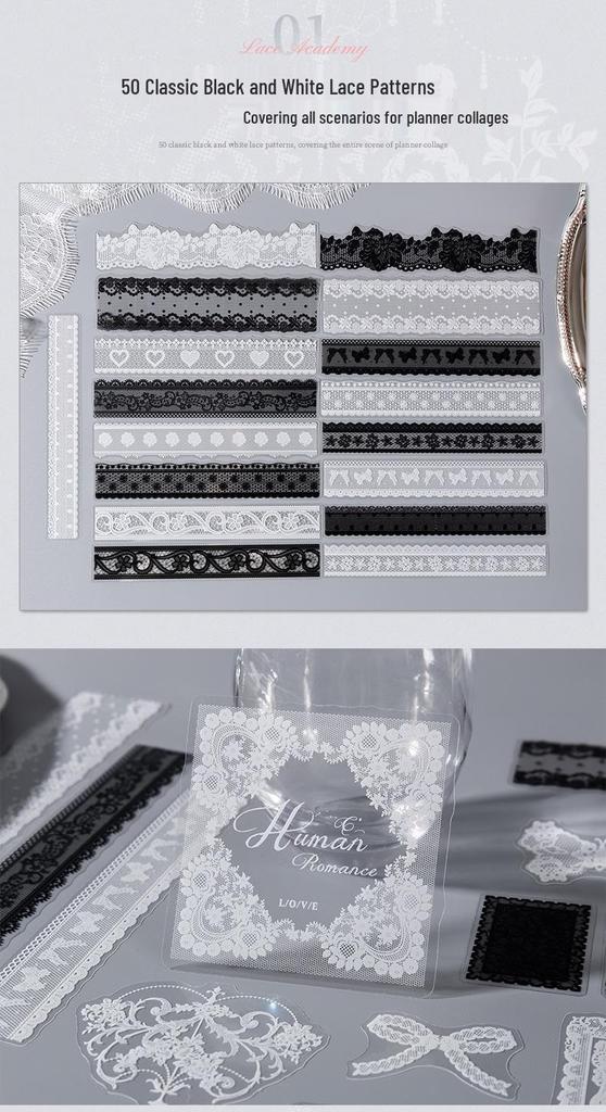 Ketchup Girl Lace Sticker Pack - Lace Academy Series (100 Sheets) for Journal Decoration & Collage