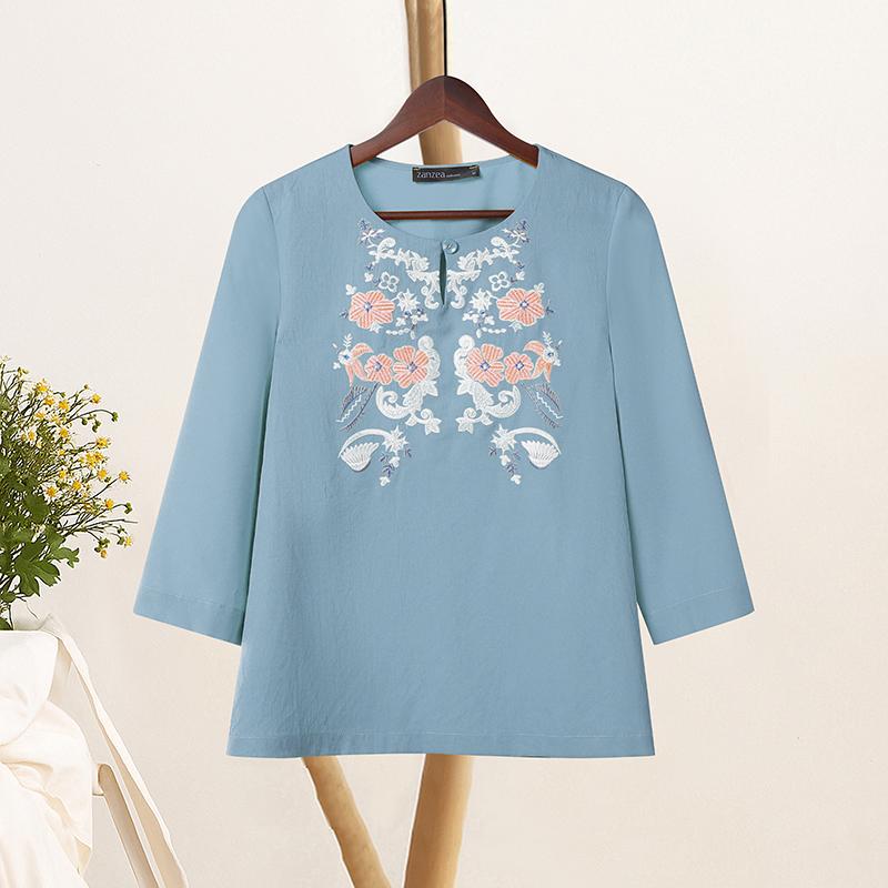 

ZANZEA Women Floral Embroidery Loose Casual 3/4 Sleeve Blouse S