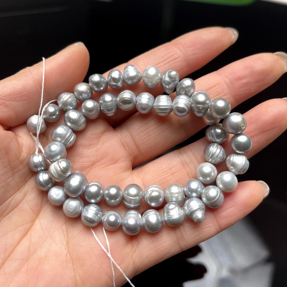 

Подвеска своими руками, серая, прошитая жемчуговая жемчужина для изготовления ювелирных изделий, ожерелья, сережек, браслета, аксессуаров, длина 36 см 7-8mm серый