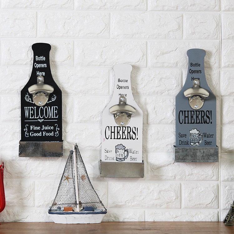 Wooden Wall Mounted Beer Bottle Opener Creative Wall Decoration For Bars And Restaurants Retro Home Decoration Accessories