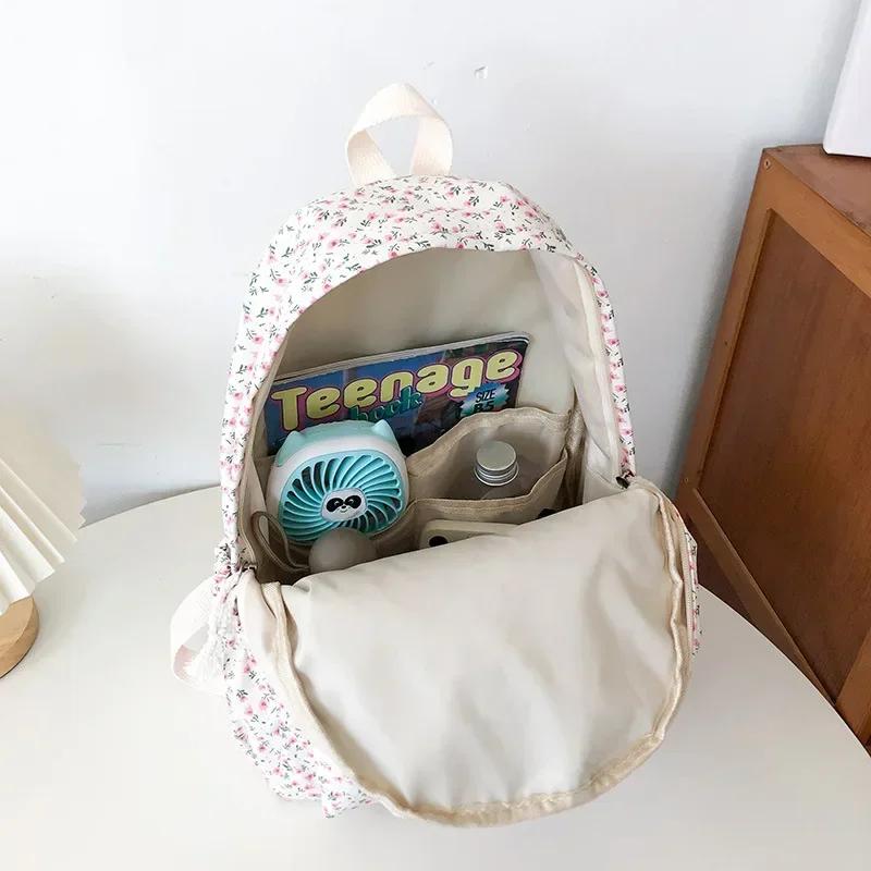 Korean Student School Backpack Floral White School Bags for Teenage Girls Cute Women's Backpack Brand Book Bag Nylon Rucksack