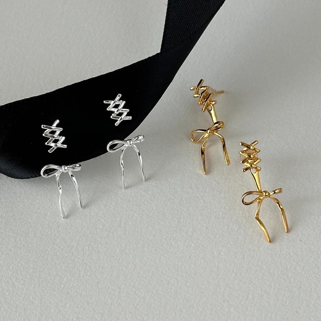 Bow Stud Earrings Niche Design High-End Ear Clips Sterling Silver Needle Earrings Women