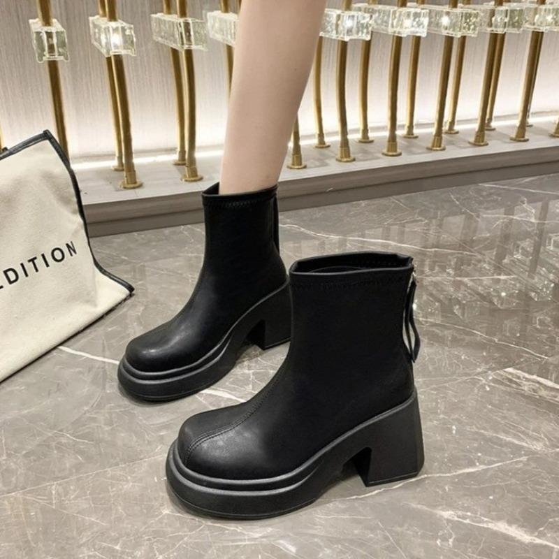 Fashion Trendy Fashion Women's Boots 2024 Autumn Winter New Collection Simple Square Heel Height Increasing Versatile Women's Short Boot