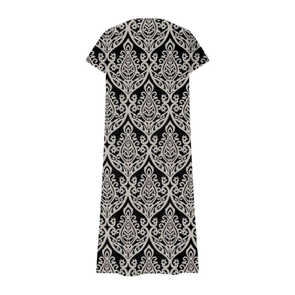 Summer Dress Women's Long Boho Beach Dress Elegant Maxi Dress V-Neck Short Sleeve Summer Tunic Dress Light Airy