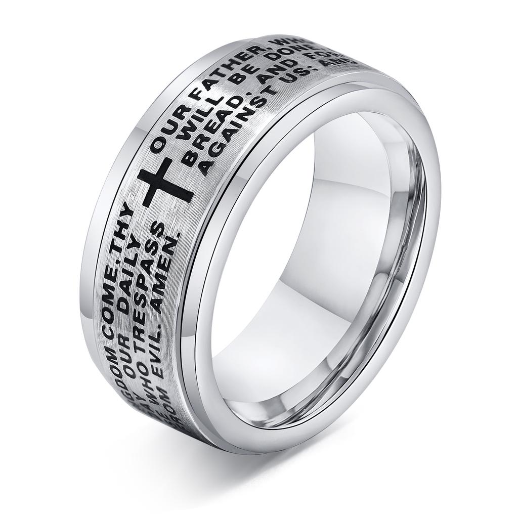 Vnox 8mm Spinner Kreuzring für Herren, Biblischer Gebets-Fingerring, Stressabbau Edelstahl Drehbarer Ring, Glaubensschmuck