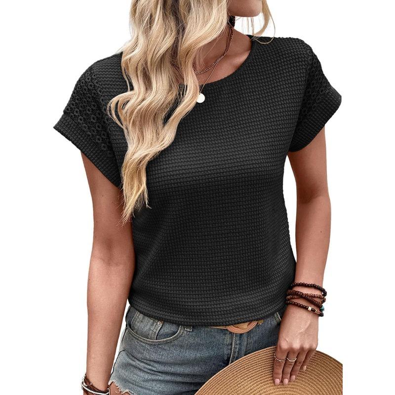 IHUASU Women's Fashion Casual O-Neck Short Sleeve Blouses & Shirts