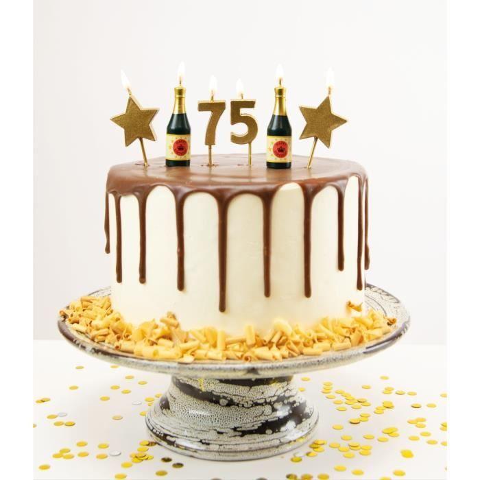 Paper Dreams 75th Birthday Cake Candles Wax/wood Gold 6 Pieces