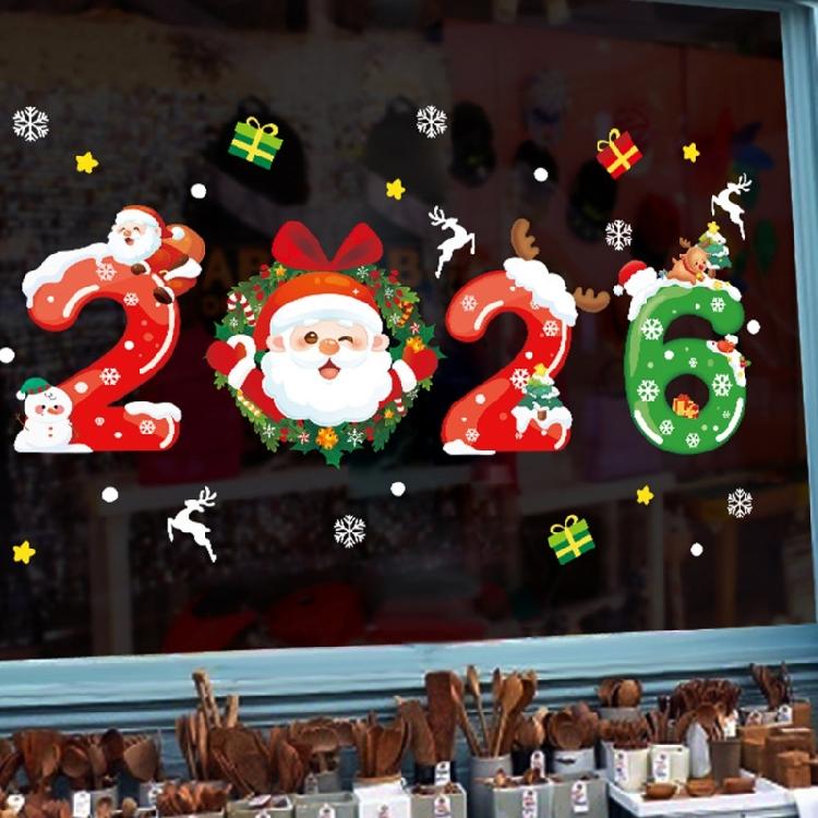 Winter Holiday Decorative Clings 2026 Santa Number Designs Auto Adhesive PVC Window Art Decors