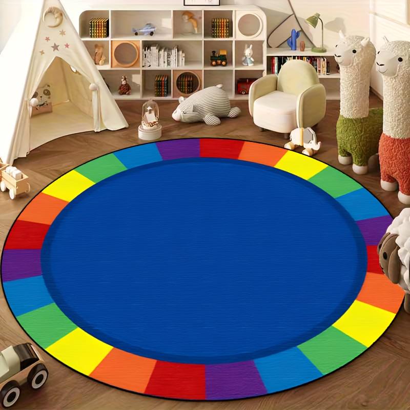 

Rainbow Border Round Area Rug Colorful Kids Play Mat Non Slip Washable Floor Carpet Living Room Bedroom Nursery Decor Diameter 60cm