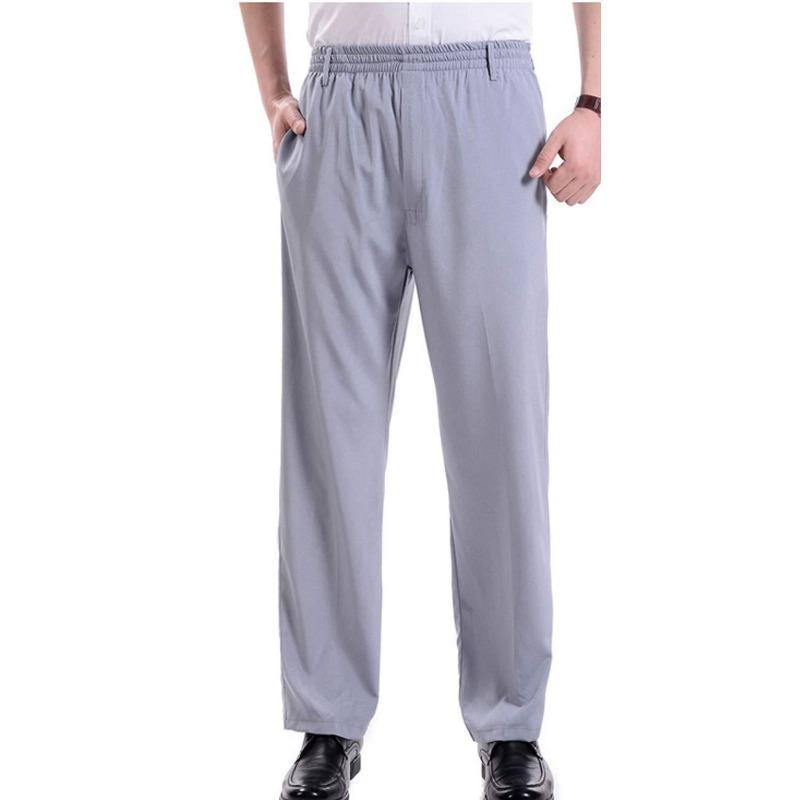 

Высокая талия Ice Silk дышащие большие размеры свободные повседневные брюки брюки с эластичным поясом мужские повседневные брюки одежда рабочие брюки брюки для отдыха XXL светло-серый