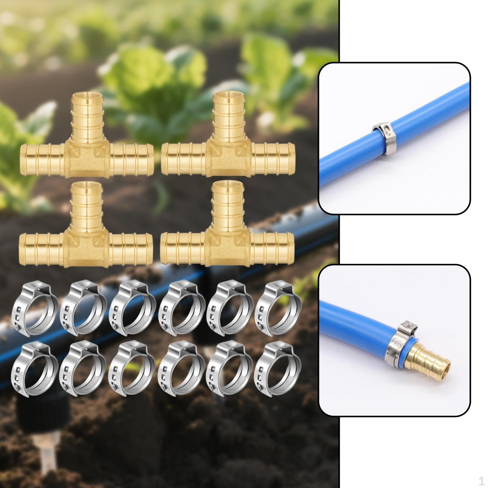 

Pex Fittings Brass 1/2 inch Hose Connectors Rustproof with Stainless Steel Cinch Clamps for Floor Tee 4pcs