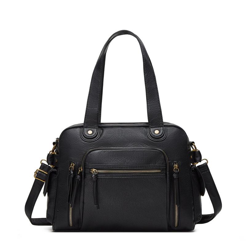 Y2K Retro Washed Handbag Large Capacity Multi-Zipper Pocket Trendy Shoulder Bag
