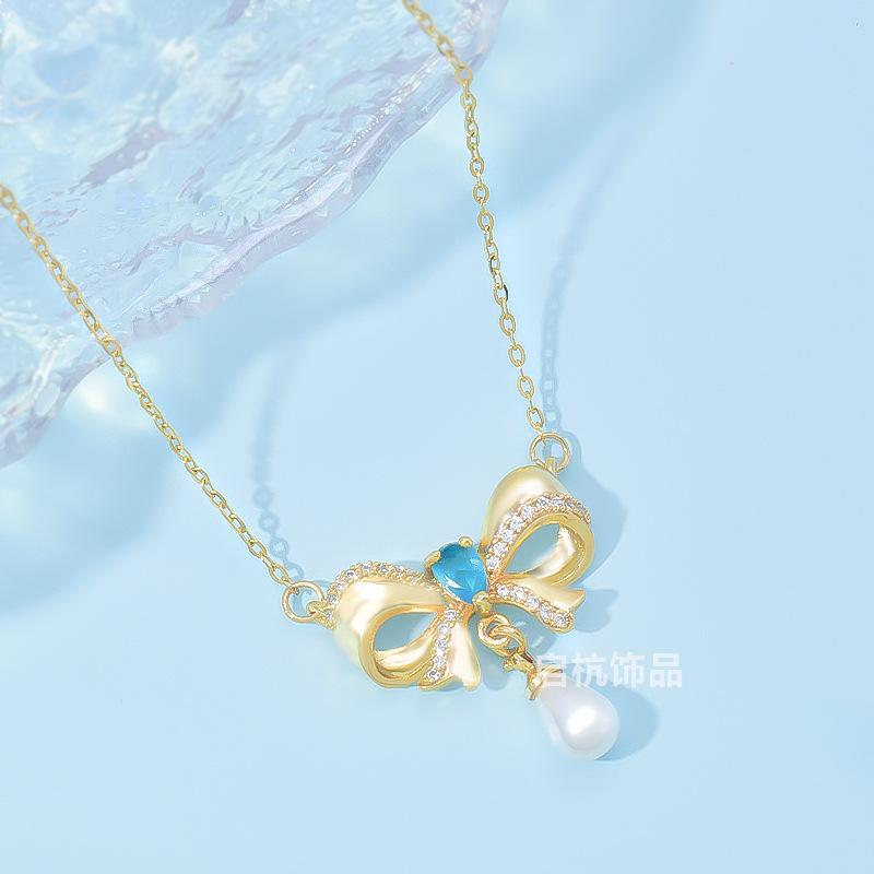 Tassel Pearl Bow Necklace Women'S Light Luxury Simple Versatile Pendant Accessories Gifts For Friends