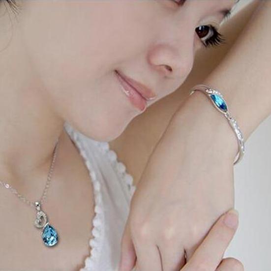 Fashion Women Silver Plated Crystal Chain Bangle Cuff Charm Bracelet Jewelry