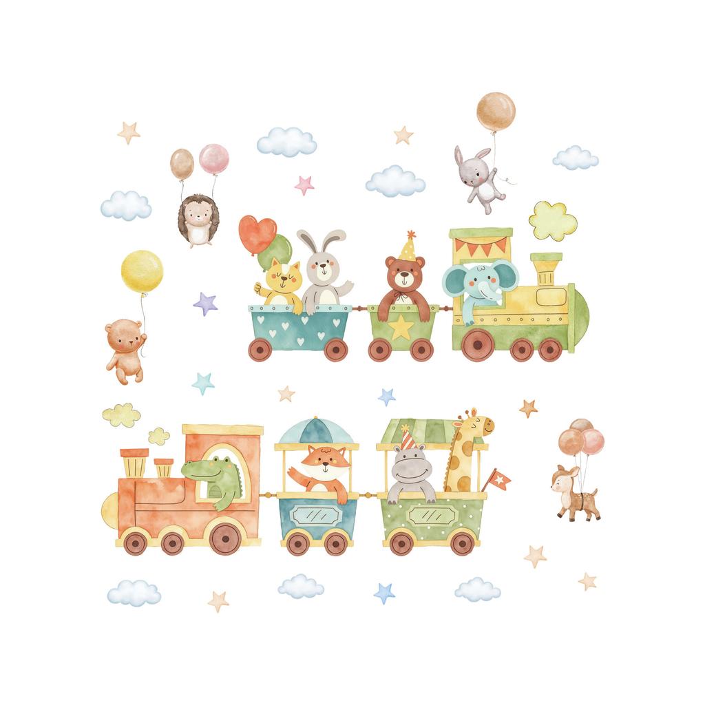 Cartoon Animal Train Wall Sticker Removable Living Room Kids Bedroom Background Decor