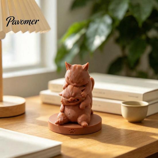 Cute Desk Ornaments for Office Fighting Cats Ornament, 3D Printed Stacked Kitten Figurine, Durable PLA Unique Cat Gifts Lovers Creative Animal
