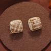 Vintage Morandi square stud earrings s925 silver needle with diamonds autumn and winter femininity personalized fabric ear jewelry