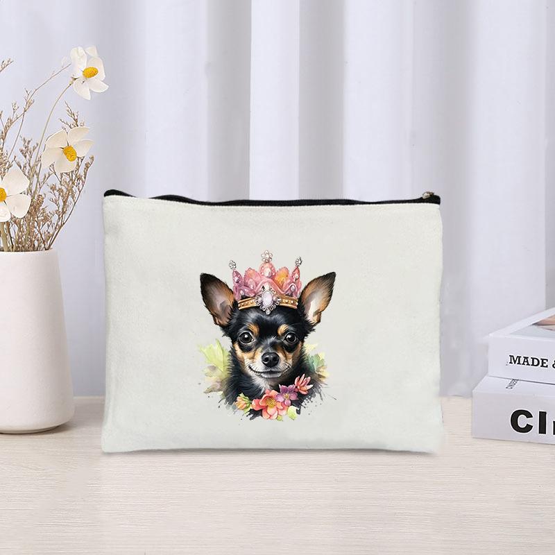 

Flower Dog Canvas Storage Bag Perfume Lipstick Pouch Office Supplies Pencil Case Wallet Travel Toiletry Bags Gift for Pet Lovers