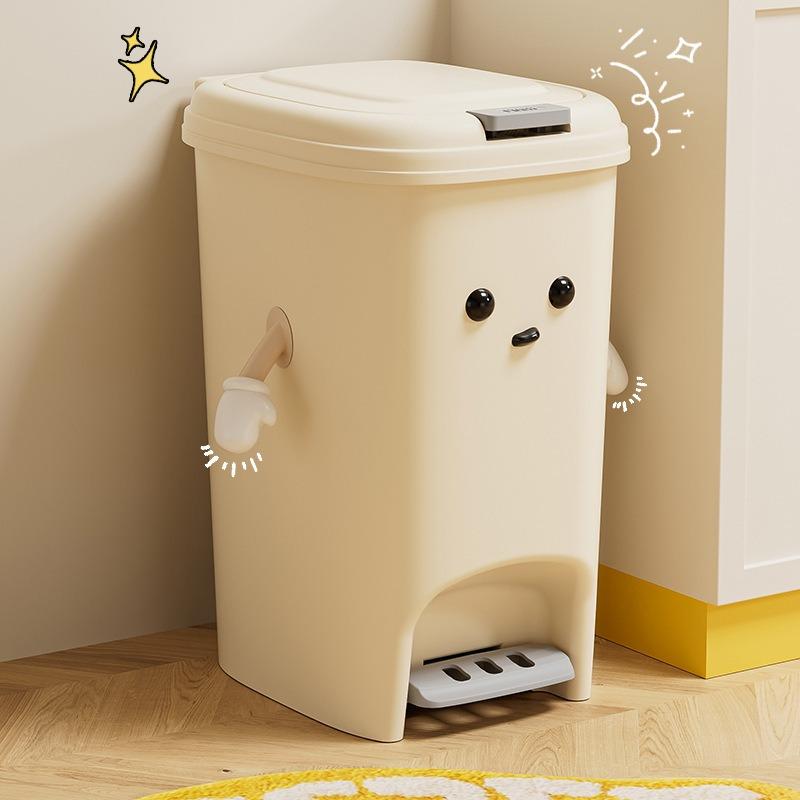 Cute Creative Double Pedal Trash Can for Kitchen and Living Room - Big Capacity and Cream-colored Paper Basket
