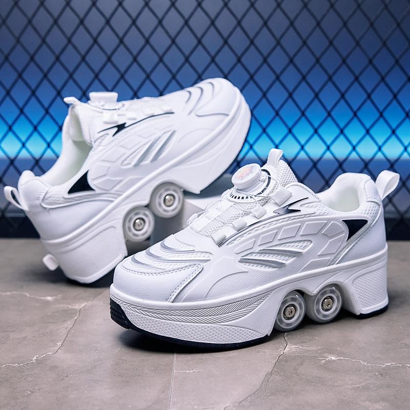 Boys/Girls Skate Roller Shoe Four-wheel Dual-use Roller Skates Double Row Walking Shoes Roller Skates Boys Skate Shoes Girl Skate Shoes