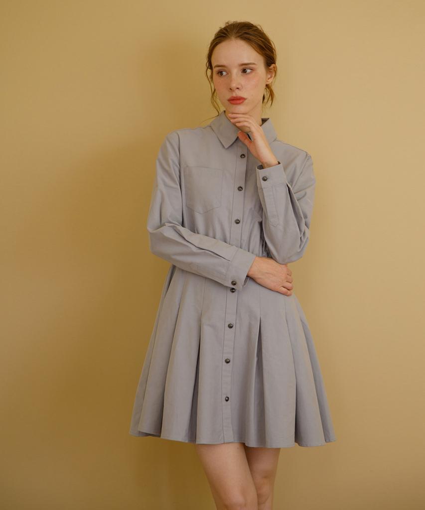 Eilubeu Open Collar Pleated Dress Aaqjdr101P