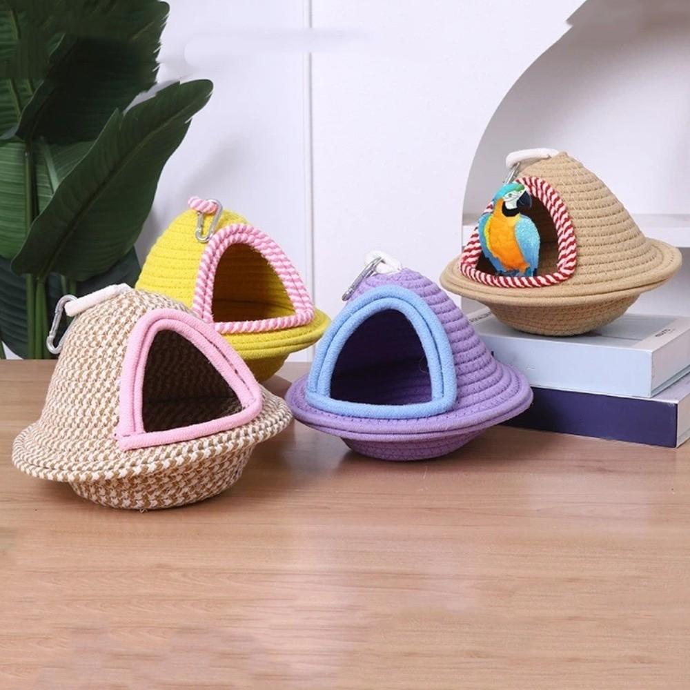 Handmade Weave Parrot Hammock Windproof Bird Hanging Bed Decorative Parrot Bed House  Small Animal
