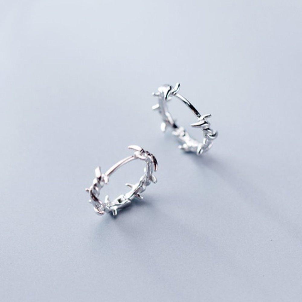 (1 pair)P1009W S925 Silver Silver Thorn Chain Ring Earrings
