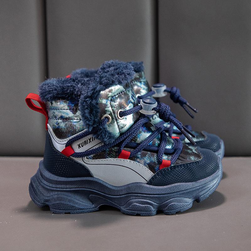 Children's Winter Fashionable Fleece Warm Cotton Boots Outdoor Casual High Top Snow Boots Casual Cotton Shoes