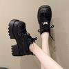 European 2025 new leather sequined cloth thick sole thick heel lace-up low-top shoes single shoes round head loafers women's shoes