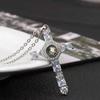 European & American Crystal Cross Projection Pendant Necklace with Diamond Accents