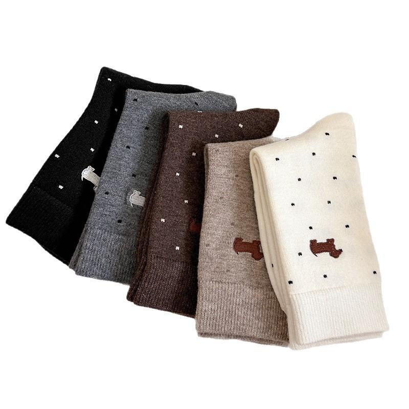 Cashmere Socks For Women Thickened And Warm Zodiac Socks Polka Dot Embroidery Vintage Slimming Pile Socks