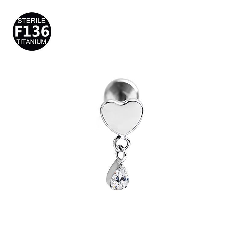 

Титановый сплав Капля Серьга-пусет для хряща с подвеской в виде персикового сердца - Украшение для пирсинга тела 1.2x6mm Rod белый