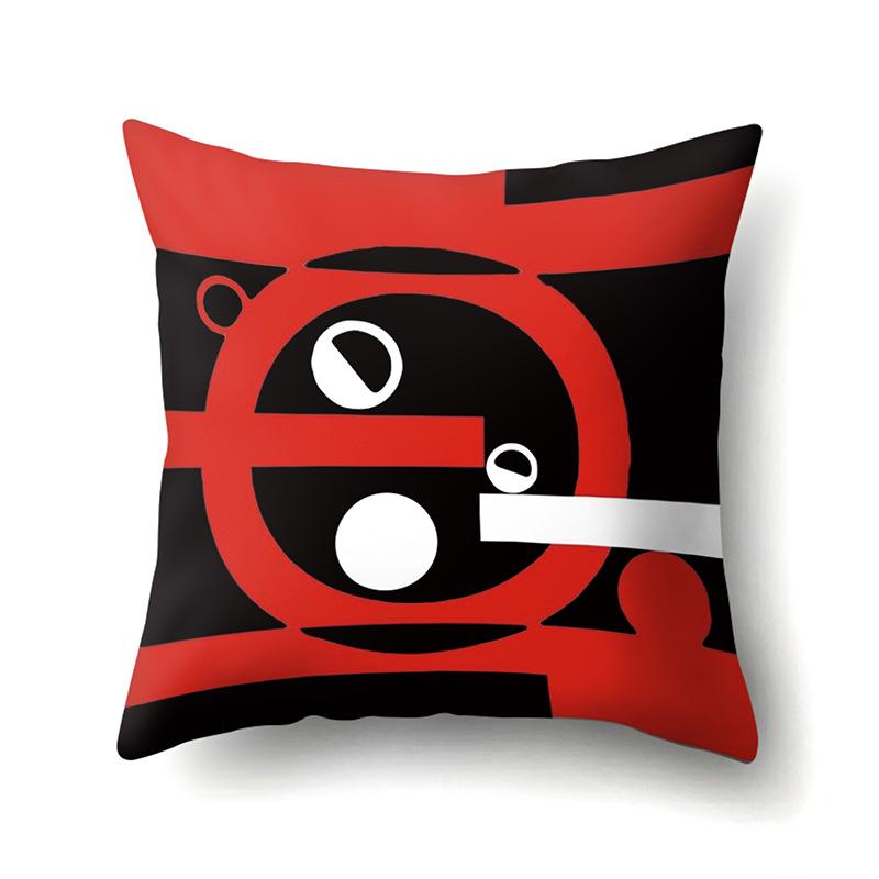 Polyester Pillow Case Car Black and Red Geometric Circle Lines Decorative Home Print Pillow Bedside Cushion Cover