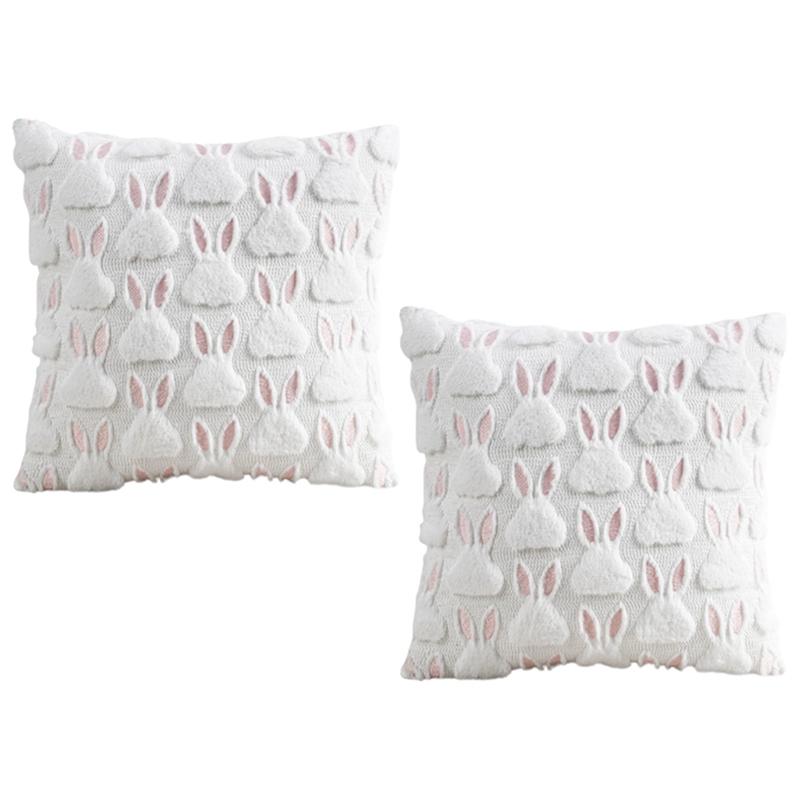 2 pièces Taie d'oreiller Motif Lapin de Pâques Housse de Coussin de Canapé