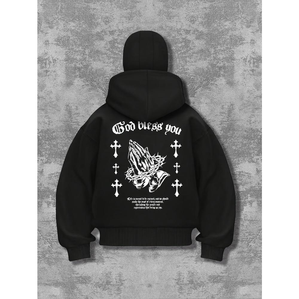 Men's Gothic Style Printed Double Hat Sweatshirt Autumn and Winter Cardboard Zipper Shirt Comfortable Hoodie Jogging Fashion