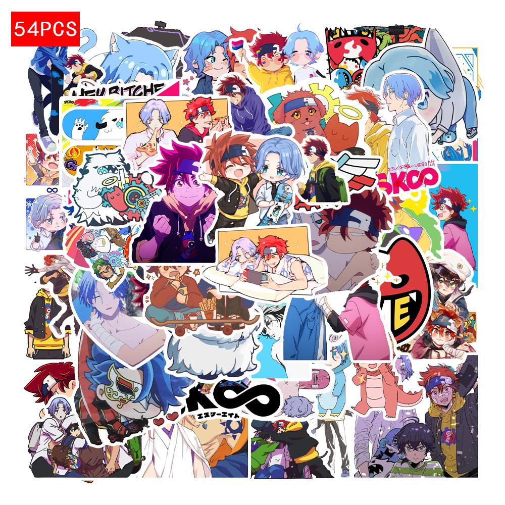 54PCS Anime Skateboard Graffiti Stickers for iPad, Suitcase, Scooter, Laptop