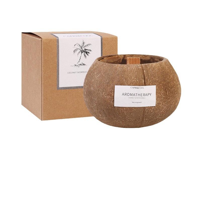 Natural Coconut Shell Bowl Shape Scented Candle Soy Wax Coconut Candles Medium (6 -8 )&Lavender