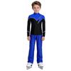 Kids Boys Figure Skating Outfit Mock Neck Long Sleeve Back Invisible Zipper Color Block Shiny Rhinestones Top with Elastic Waistband Pants Competition