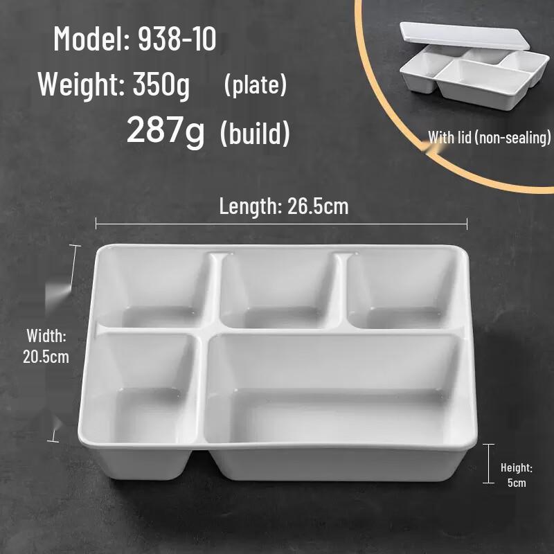 Melamine 5-Compartment Divided Meal Tray with Lid