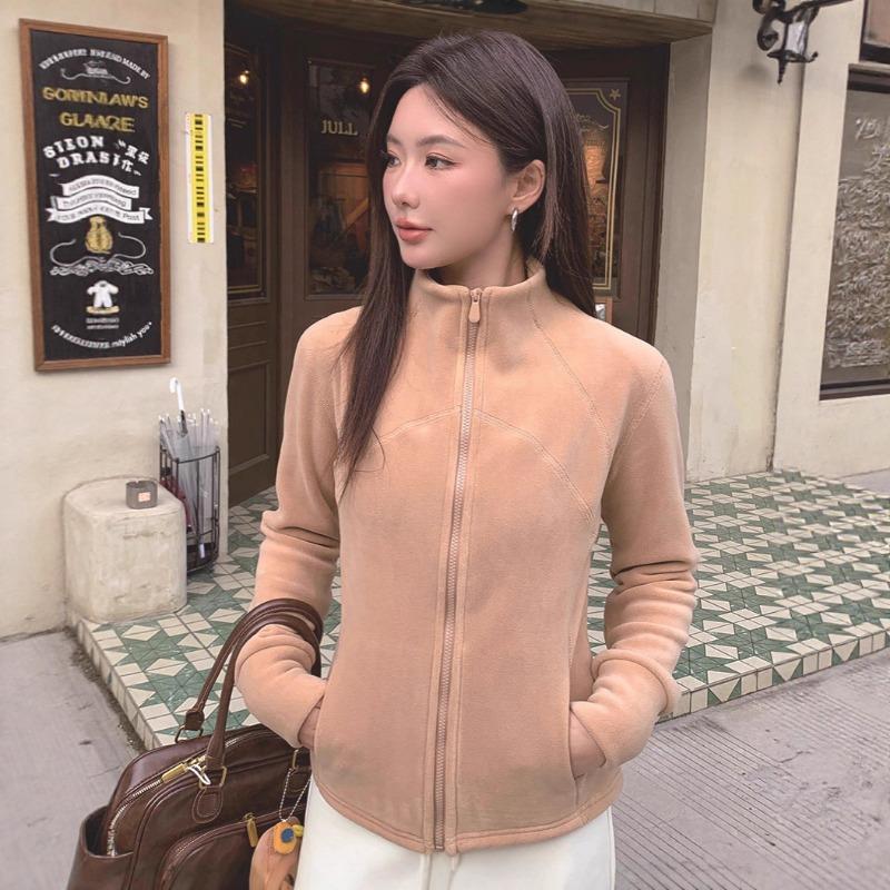 New Double-sided Ollie Velvet Stand Collar Slim Coat Windproof Plus Velvet Thickened Sweatshirt Zippered Top for Women Hoodies