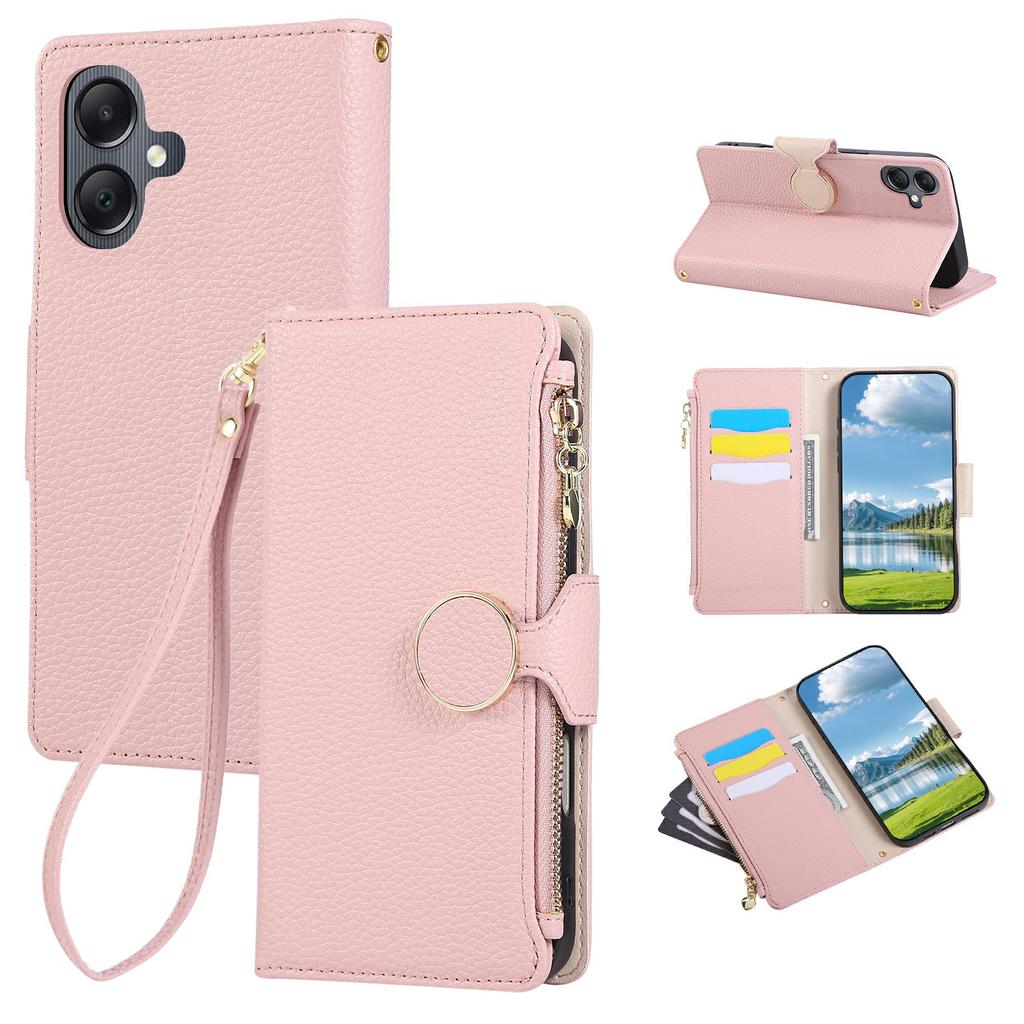 For Samsung Galaxy A05 4G Case Zipper Wallet Leather Phone Cover with Wrist Strap