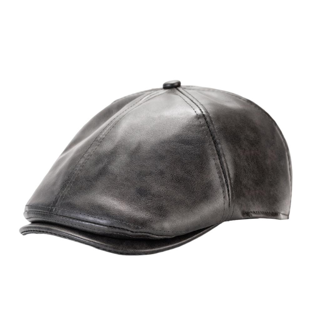 Fashion PU Beret Hat Retro Adjustable Painter Hat Casual British Style Newsboy Hat Men Women