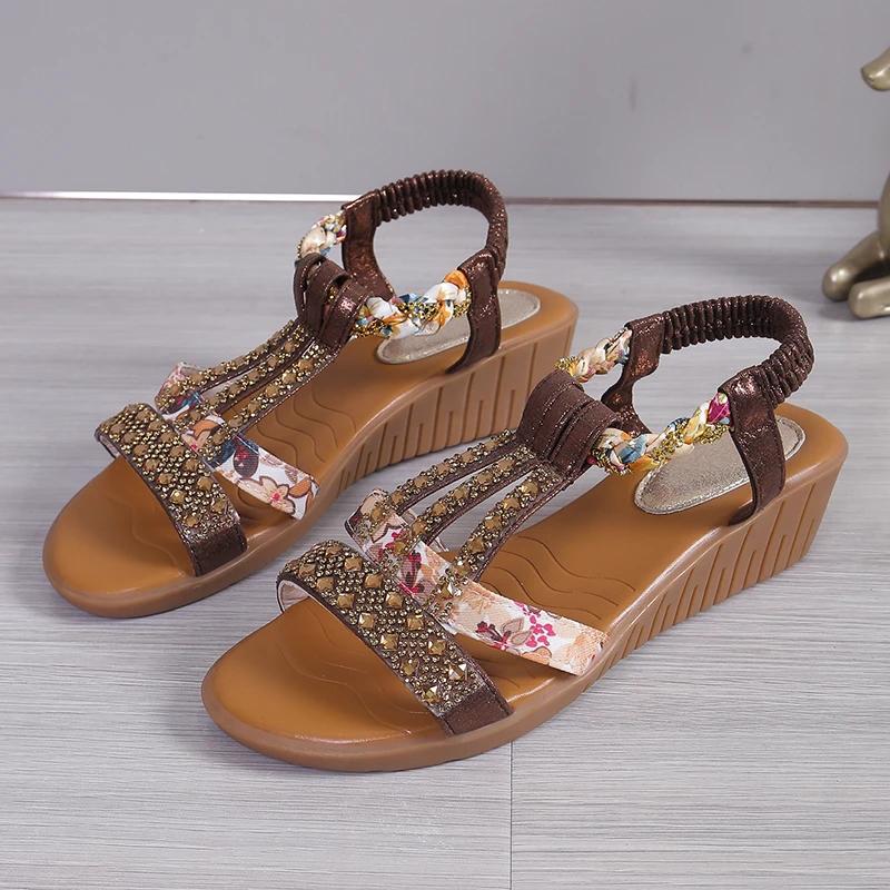 Fashion Women Wedge Sandals Summer Shoes Women Bohemia Comfortable Casual Platform Sandals Anti-slip Peep Toe Outdoor Beach Ladies Shoes