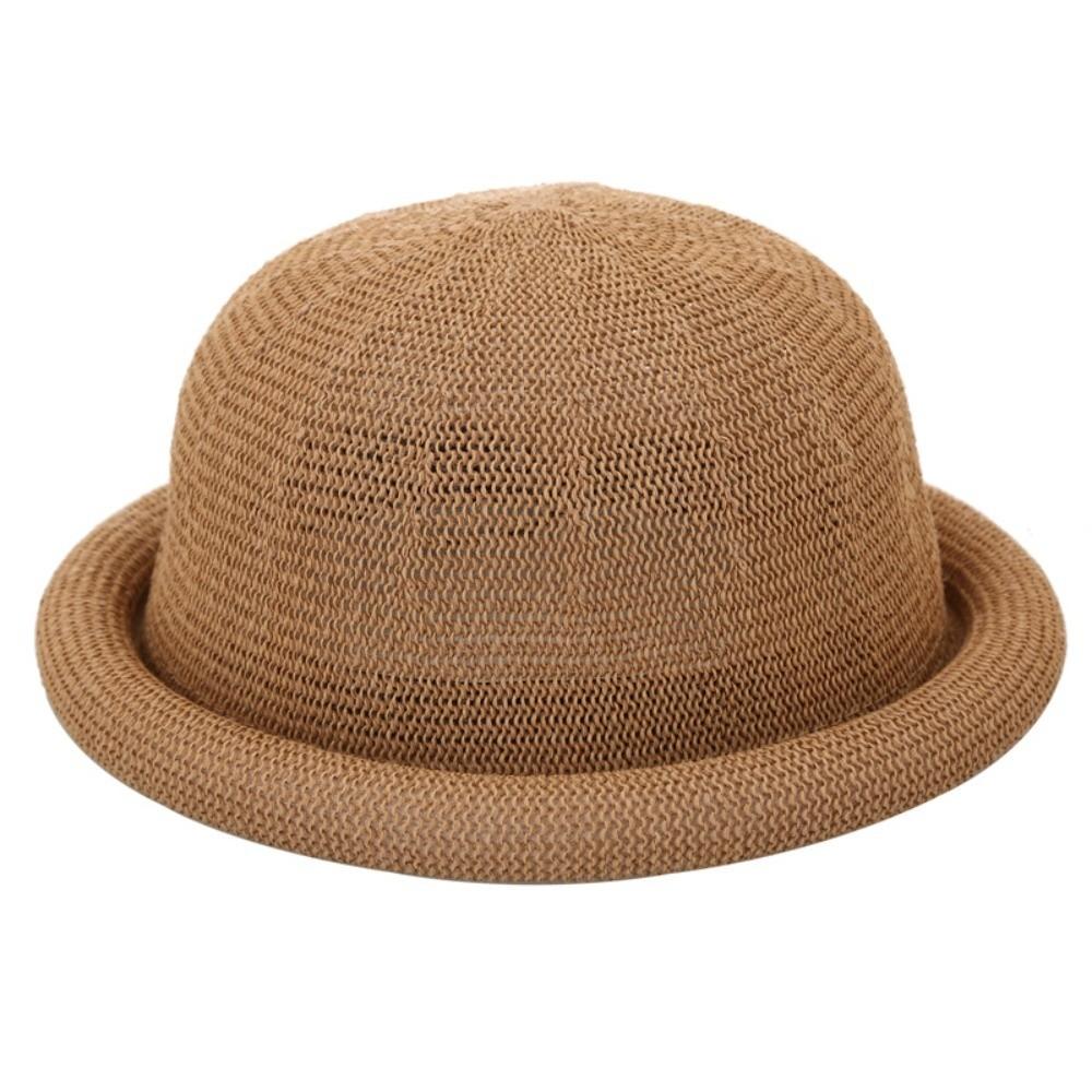 Raffia Weave Roll Brim Hat Short Brim Straw Hat Elegant Sun Visor Hat Beach Vacation