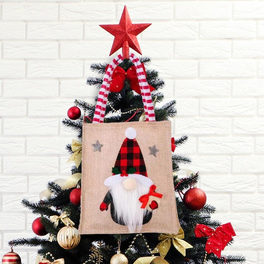 1Pcs Linen Christmas Gift Bag Christmas Candy Cookie Packaging Bag Boxes New Year Party For Snack Present Box Packing Xmas Bags